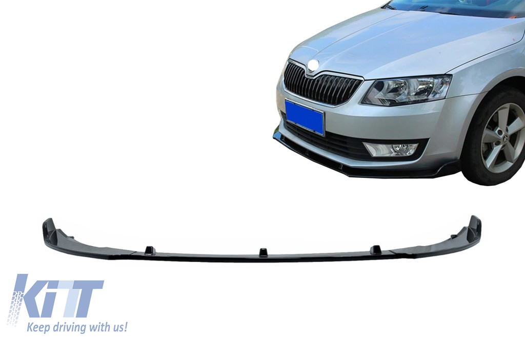 Front Bumper Add-On Spoiler Lip Extension suitable for Skoda Octavia III 5E  Sedan Estate (2013-2016) Piano Black 