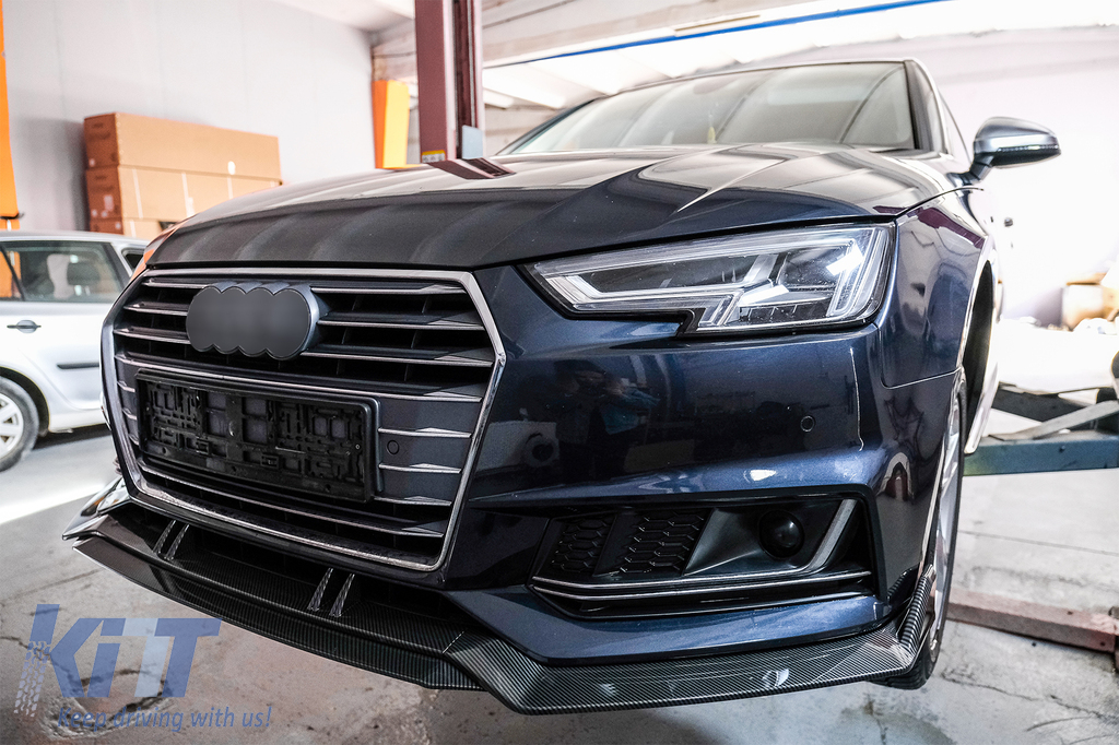 Front Bumper Add-On Spoiler Lip suitable for Audi A4 B9 8W S-Line  (2016-2018) Carbon Look 