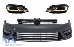 Front Bumper and LED Headlights Bi-Xenon Look with Sequential Dynamic Turning Lights suitable for VW Golf VII 7 (2013-2017) R-Line Look - COFBVWG7RLHLFSBX
