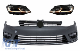 Front Bumper and LED Headlights Bi-Xenon Look with Sequential Dynamic Turning Lights suitable for VW Golf VII 7 (2013-2017) R-Line Look