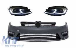 Front Bumper and LED Headlights with Sequential Dynamic Turning Lights suitable for VW Golf VII 7 (2013-2017) R-Line Look
