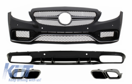 Front Bumper and Rear Bumper Valance Diffuser suitable for Mercedes C-Class C205 A205 Coupe Cabriolet (2014-2019) C63S Design Silver Tips - COFBMBW205AMGRD