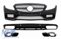 Front Bumper and Rear Bumper Valance Diffuser suitable for Mercedes C-Class C205 A205 Coupe Cabriolet (2014-2019) C63S Design Silver Tips