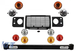 image-49-Front Bumper Assembly Central Grille & Covers Assembly  suitable for Land ROVER  Defender 90 110 (1990-2016) Black SVX Design with Upgrade LED Lights Package