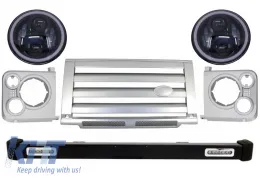 image-39-Front Bumper Assembly Grille & Covers  suitable for Land ROVER  Defender 90 110 (1990-2016) Silver SVX Design with 7 Inch CREE LED Headlights Angel Eye Amber Halo DRL