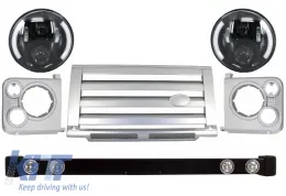 image-40-Front Bumper Assembly Grille & Covers  suitable for Land ROVER  Defender 90 110 (1990-2016) Silver SVX Design with 7 Inch CREE LED Headlights Half Halo Black