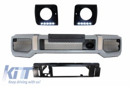 Front Bumper Black Headlights Covers LED DRL suitable for Mercedes G-Class W463 (1989-up) G65 Design - COFBMBW463AMGHCBB