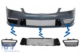 Front Bumper Central-Lower Grille and Side Grilles suitable for Mercedes S-Class W221 (2005-2012) S63 S65 Design