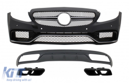 Front Bumper & Diffuser with Muffler Tips Black suitable for Mercedes C-Class W205 S205 (2014-2018) C63 Design