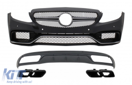 image-2-Front Bumper & Diffuser with Muffler Tips Black suitable for Mercedes C-Class W205 S205 (2014-2018) C63 Design