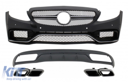 Front Bumper & Diffuser with Muffler Tips Chrome suitable for Mercedes C-Class W205 S205 (2014-2018) C63 Look - CORDMBW205NFBAMG