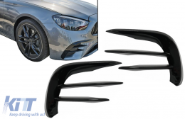 Front Bumper Flaps Side Fins Flics suitable for Mercedes E-Class W213 S213 C238 A238 Facelift (2020-up) Piano Black for AMG Sport Line