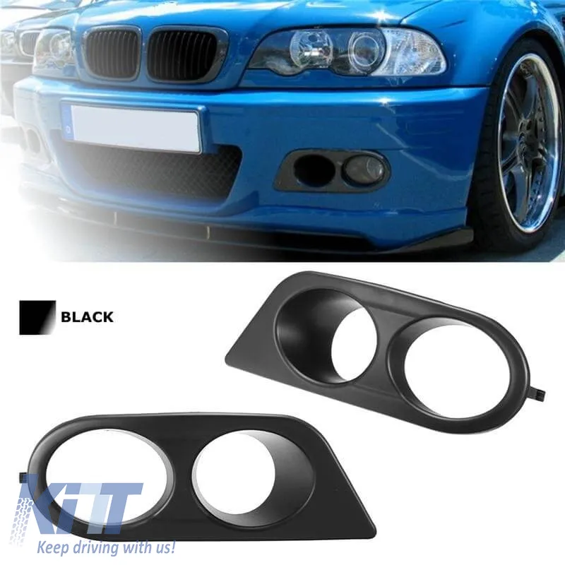 Front Bumper Fog Lamp Cover Side Grill suitable for BMW 3 E46 M3 98-05 Hamman Look Double Black Left & Right 2 Pieces