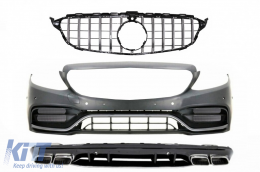 Front Bumper & Grille with Diffuser and Tips suitable for Mercedes C-Class W205 S205 AMG Sport Line (2014-2020) C63S Design - COCBMBW205C63SFBCCN