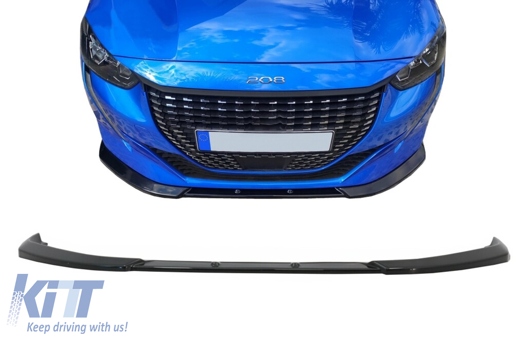 Front Bumper Lip Extension Spoiler suitable for Peugeot 208 Mk2 (2020-Up)  Piano Black 