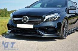 Front Bumper Lip Extension suitable for Mercedes A-Class W176 AMG Facelift (2015-2018) Piano Black-image-6086444