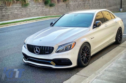 Front Bumper Lip suitable for Mercedes C-Class C63 C63S W205 S205 (2014-2018) Limousine T-Model Edition 1 Design Black-image-6076227