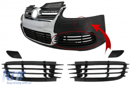 Front Bumper Parts Side grills and Headlights Washer Covers suitable for VW Golf V 5 (2003-2007) Jetta (2005-2010) R32 Look - FBPVWG5R32A
