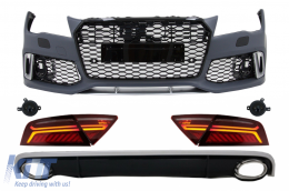 Front Bumper & Rear Diffuser with Exhaust Tips and LED Taillights suitable for Audi A7 4G Pre-Facelift (2010-2014) RS7 Design - COFBAUA74GRSWOGRDTL