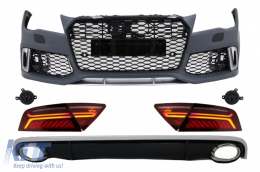 Front Bumper & Rear Diffuser with Exhaust Tips and LED Taillights suitable for Audi A7 4G Pre-Facelift (2010-2014) RS7 Design