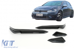 Front Bumper Side Fins Flaps suitable for VW Golf 7.5 5G R Hatchback (2017-2020) Carbon Look