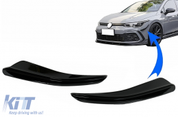Front Bumper Side Fins Flaps suitable for VW Golf 8 Mk8 MQB GTI / R-Line (2020-Up) Piano Black - FBFOBG8GTIPB