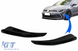 Front Bumper Side Fins Flaps suitable for VW Golf 8 Mk8 MQB GTI / R-Line (2020-Up) Piano Black