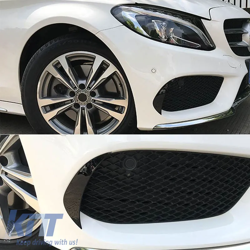 Front Bumper Side Flaps suitable for Mercedes-Benz C-Class W205 14-18 Pre-Facelift With A Design Bumper Glossy Black 2 Pieces