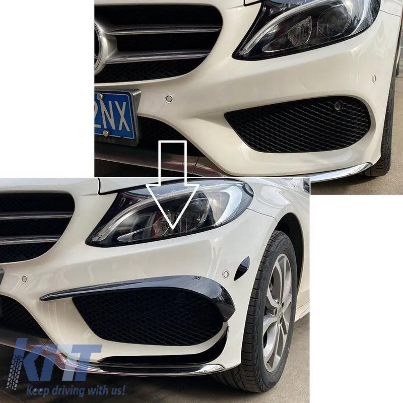 Front Bumper Side Flaps suitable for Mercedes-Benz C-Class W205 14-18 Pre-Facelift with A Design Line Bumper Glossy Black 6 Pieces