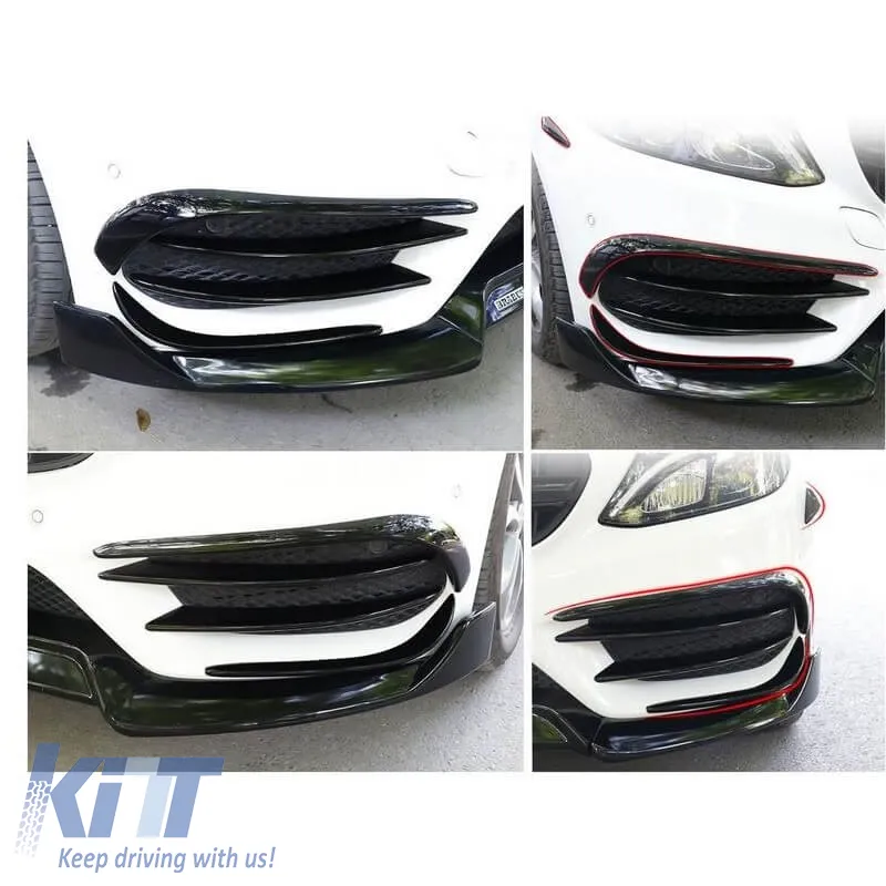Front Bumper Side Flaps suitable for Mercedes-Benz C-Class W205 14-18 Pre-Facelift With A Design Line Bumper Glossy Black 6 Pieces