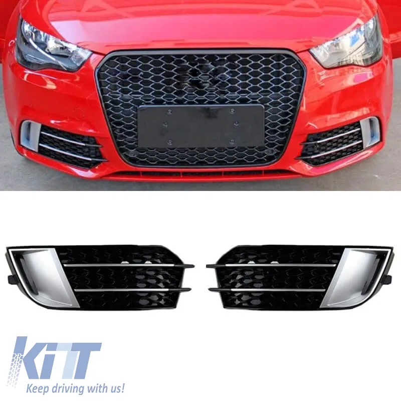 Front Bumper Side Grill suitable for Audi A1 8X 2010-2014 RS1 Look Glossy Black / Silver Left & Right 2 Pieces