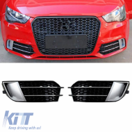 Front Bumper Side Grill suitable for Audi A1 8X 2010-2014 RS1 Look Glossy Black / Silver Left & Right 2 Pieces