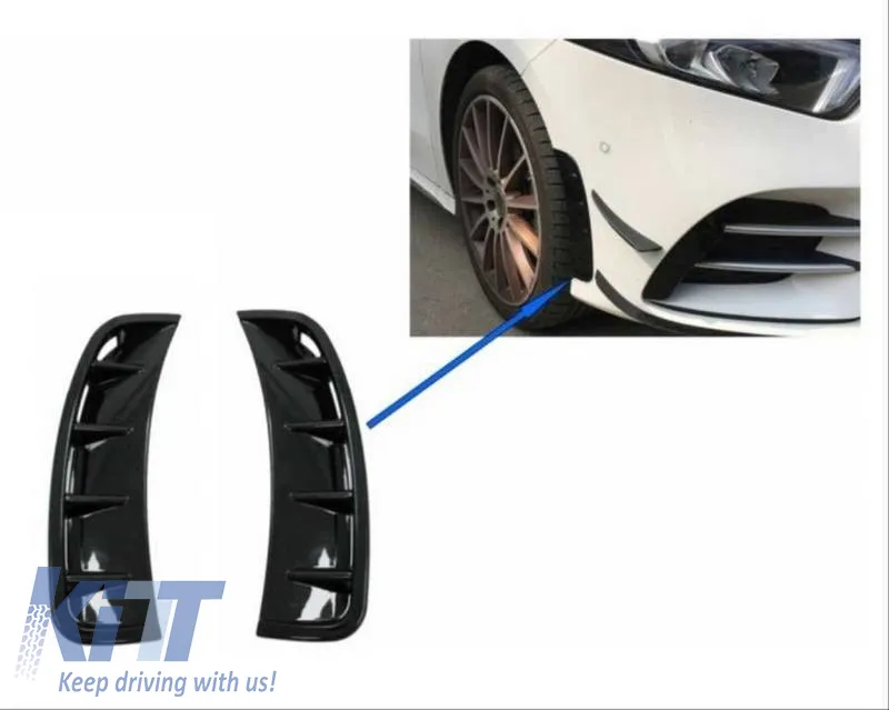 Front Bumper Side Vents suitable for Mercedes-Benz A-Class W177 2019+ With A Design Bumper Glossy Black 2 Pieces