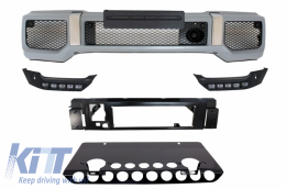 Front Bumper Skid Plate Shiny Black Off Road Spoiler LED DRL Extension suitable for Mercedes G-Class W463 (1989-2016) B-Design - COFBMBW463AMGBBSK