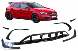 Front Bumper Splitters Fins Aero suitable for Mercedes A-Class W176 Facelift Sport Line (2015-2018) Piano Black - FBSPMBW176FAMG