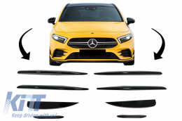 image-4-Front Bumper Splitters Fins Aero suitable for MERCEDES A Class W177 Hatchback V177 Sedan (04.2018-2022) A45 Design Piano Black