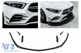 Front Bumper Splitters Fins Aero suitable for Mercedes A Class W177 Hatchback V177 Sedan (2018-up) Piano Black