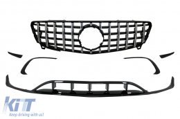Front Bumper Splitters Fins Aero with Central Grille suitable for Mercedes A-Class W176 Facelift Sport Line (09.2015-2018) Piano Black - COFBSPMBW176FAMGFGGTR