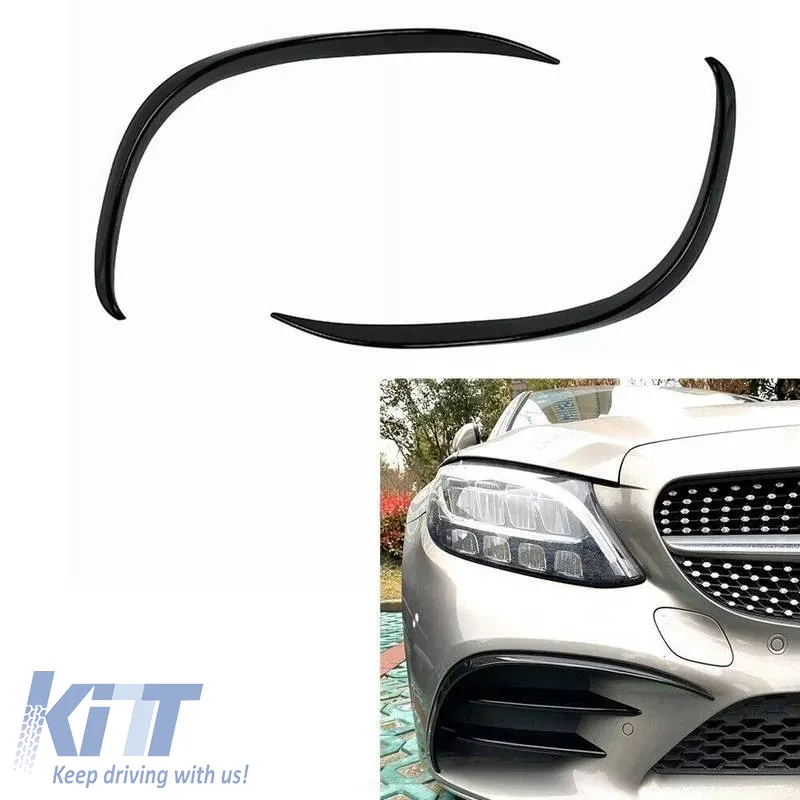 Front Bumper Splitters suitable for Mercedes-Benz C-Class W205 / C205 / S205 2014-2018 A Design Line Gloss Black 2 pcs