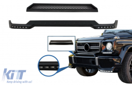 Front Bumper Spoiler LED DRL Extension and Upper Spoiler Lip suitable for Mercedes G-Class W463 (1989-2017) Black - COFBSMBW463BKB