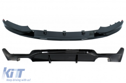 Front Bumper Spoiler Lip suitable for BMW 4 Series F32 F33 F36 Coupe Cabrio Grand Coupe (2013-03.2019) with Rear Bumper Diffuser Twin Double Outlet M-Performance
