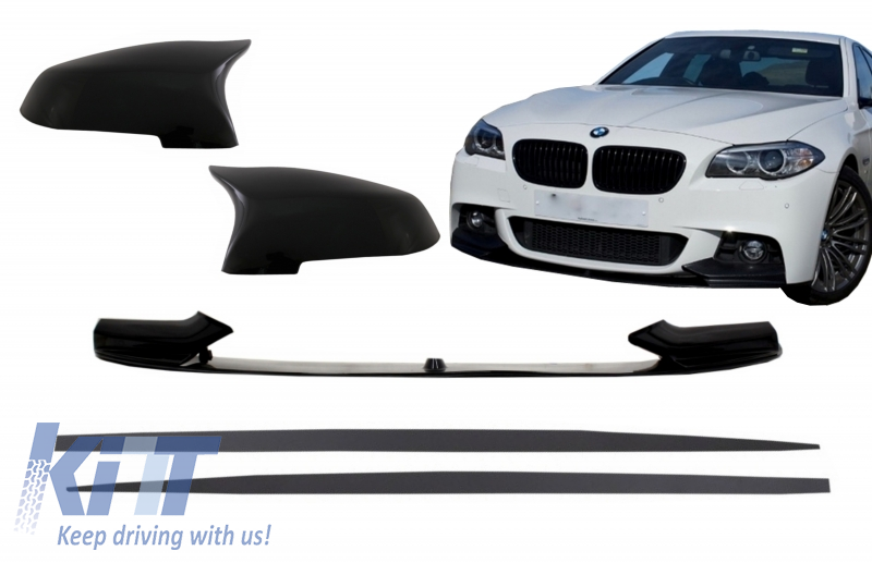 Első lökhárító légterelő ajak tükörborításokkal és oldalsó szoknyákkal, kiegészítő ajakhosszabbítások BMW 5-ös sorozatú F10 F11 Sedan Touring (2015-2017) M-Performance Design számára