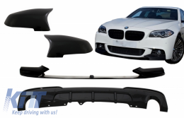 Front Bumper Spoiler Lip with Mirror Covers and Diffuser Double Outlet Single Exhaust suitable for BMW 5 Series F10 F11 Sedan Touring (2015-2017) M-Performance Piano Black - COFBSBMF10MPBRD2