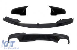 Front Bumper Spoiler Lip with Mirror Covers and Double Outlet Air Diffuser Piano Black suitable for BMW 5 Series F10 F11 Sedan Touring (2015-2017) M-Performance Design - COCBSBMF10MPMCPBRDB