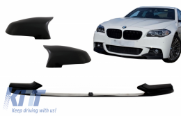 Front Bumper Spoiler Lip with Mirror Covers suitable for BMW 5 Series F10 F11 Sedan Touring (2015-2017) M-Performance Piano Black - COFBSBMF10MPB