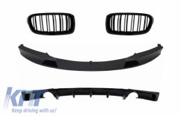 Front Bumper Spoiler with Central Grilles and Rear Diffuser Double Outlet for Single Exhaust suitable for BMW 3 Series F30 F31 (2011-2019) M Performance Design Piano Black - COCBBMF30MPDOSGPBFBS