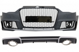 Front Bumper suitable for Audi A3 8V (2012-2015) with Rear Bumper Air Diffuser and Exhaust Tips Hatchback Sportback RS3 Design