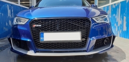 Front Bumper suitable for Audi A3 8V (2012-2015) with Rear Bumper Air Diffuser and Exhaust Tips Hatchback Sportback RS3 Design-image-6031008