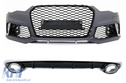 Front Bumper suitable for Audi A6 4G Facelift (2015-2018) and Rear Bumper Valance Diffuser With Exhaust Tips RS6 Design