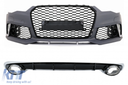 image-17-Front Bumper suitable for Audi A6 4G Facelift (2015-2018) and Rear Bumper Valance Diffuser With Exhaust Tips RS6 Design